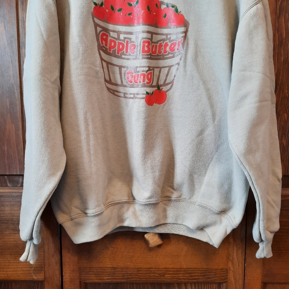 Jerzees Cotton Blend "Apple Butter Gang" Tan Graphic Crewneck Sweatshirt Size L - Picture 3 of 10
